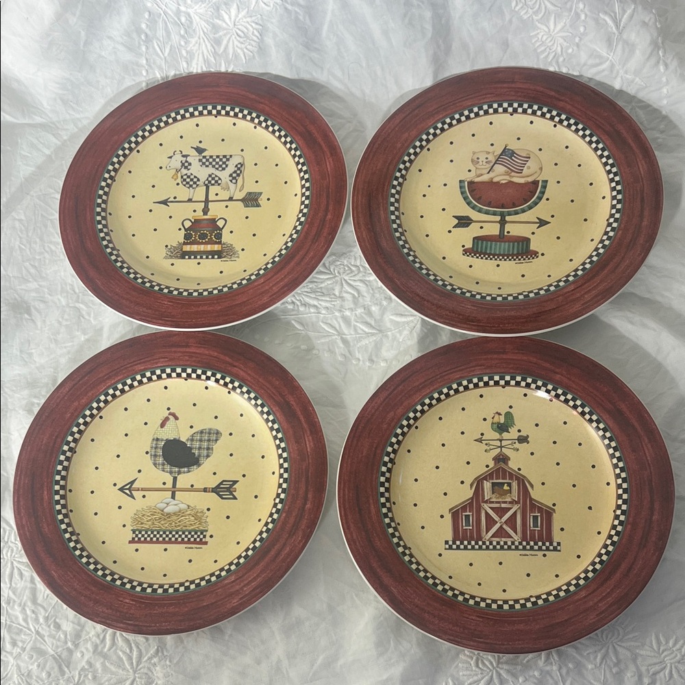 Debbie Mumm Sakura Weathervane Plates-Dish-Barn-Chicken-Cow-Watermelon Farmcore